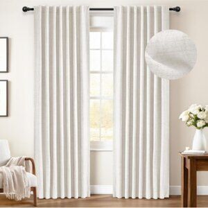 2 Pack-Light Beige Linen Blend Curtain Panels of Drapes 50 x 84 BLACKOUT